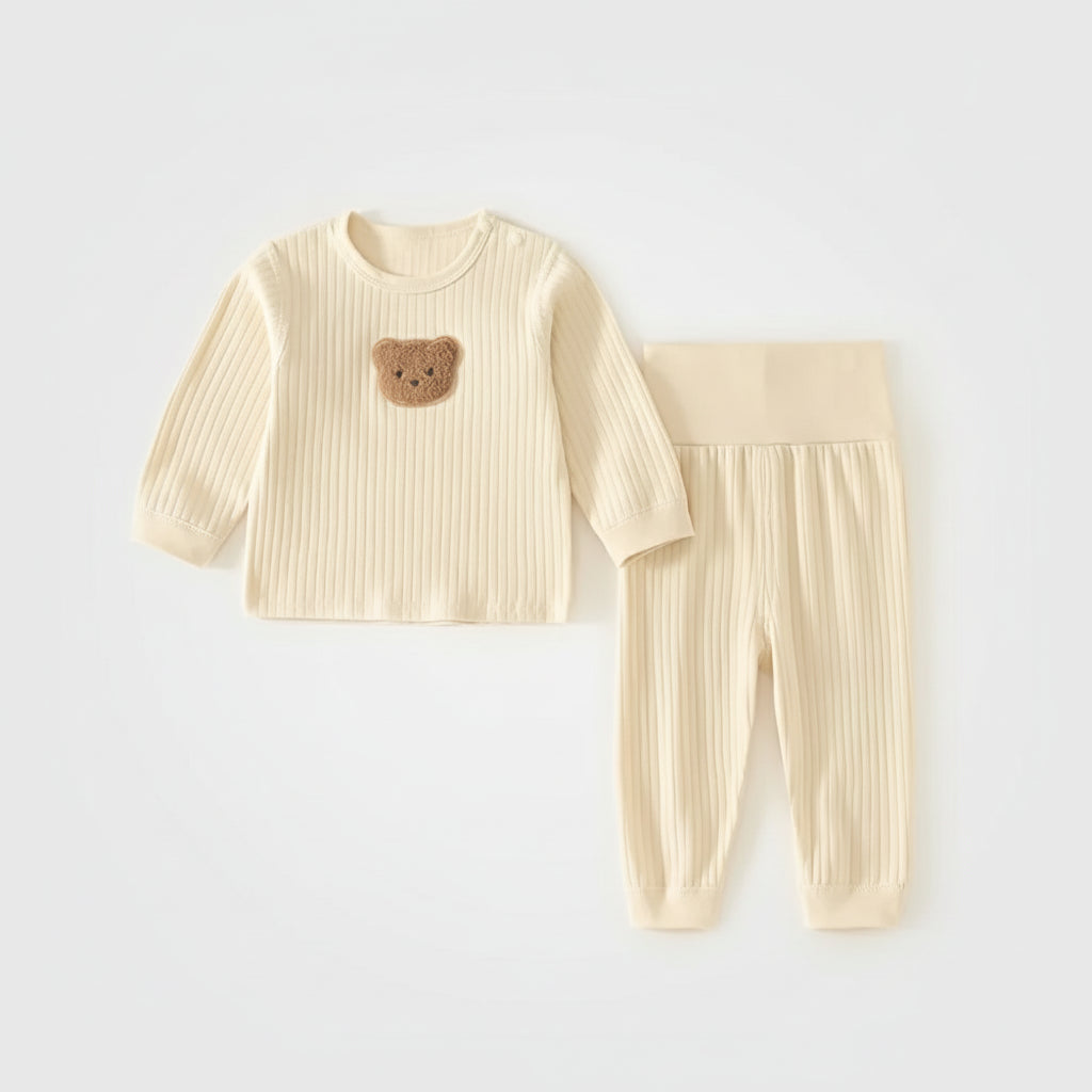 סט חולצה ומכנסיים מכותנה בשילוב הדפס דובי