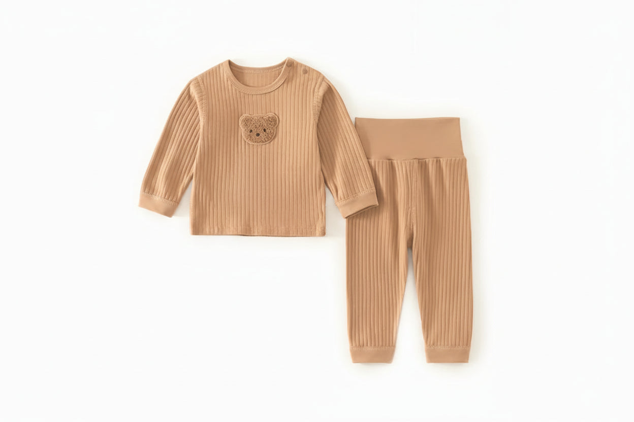 סט חולצה ומכנסיים מכותנה בשילוב הדפס דובי