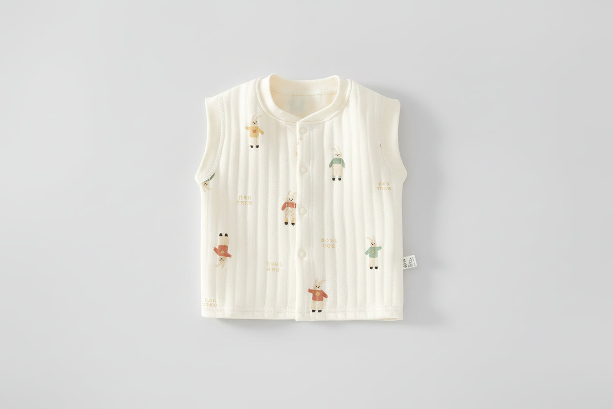 וסט כותנה בשילוב הדפס ארנבונים