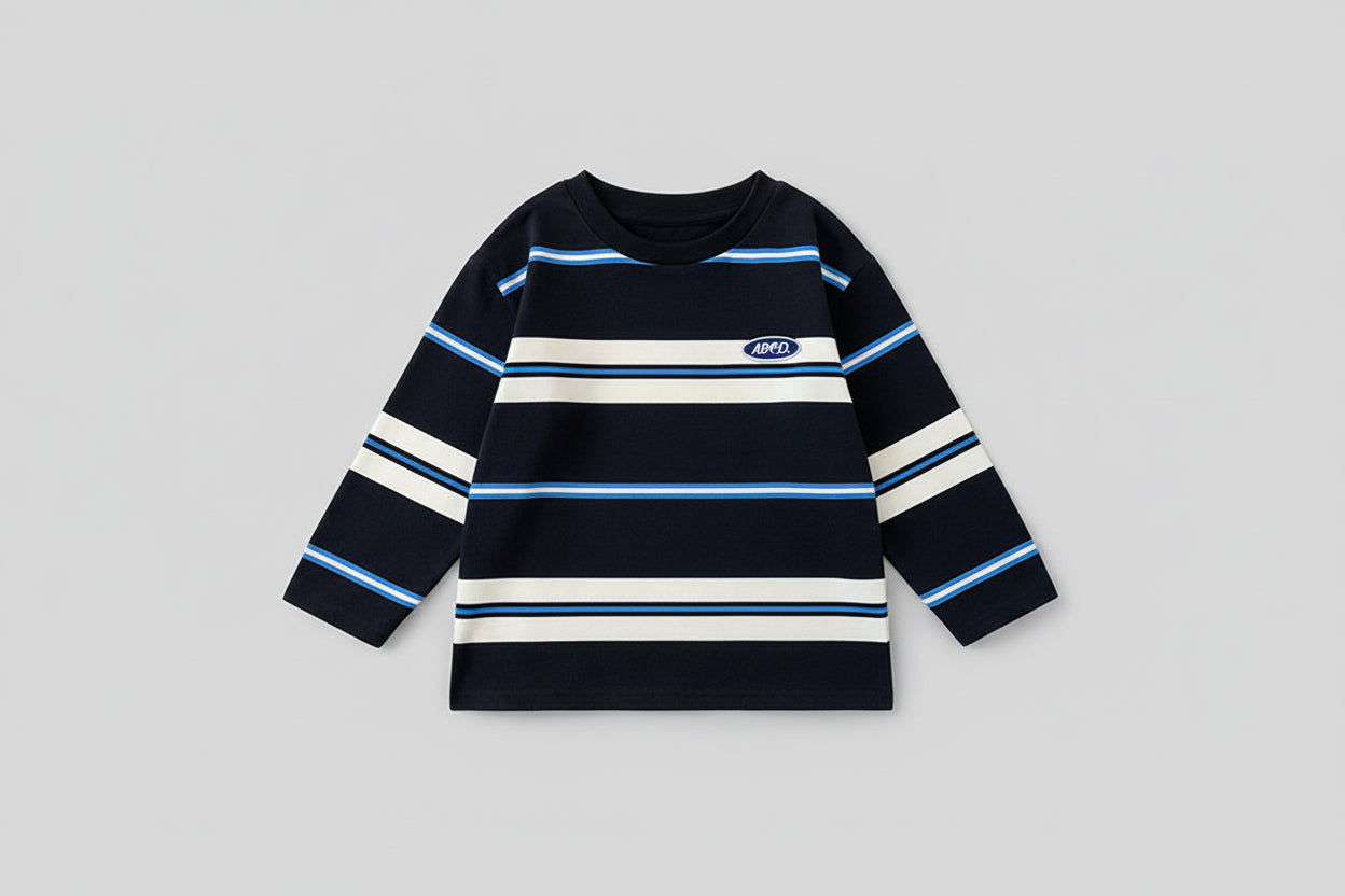 טי שירט ארוכה בשילוב הדפס פסים ואותיות