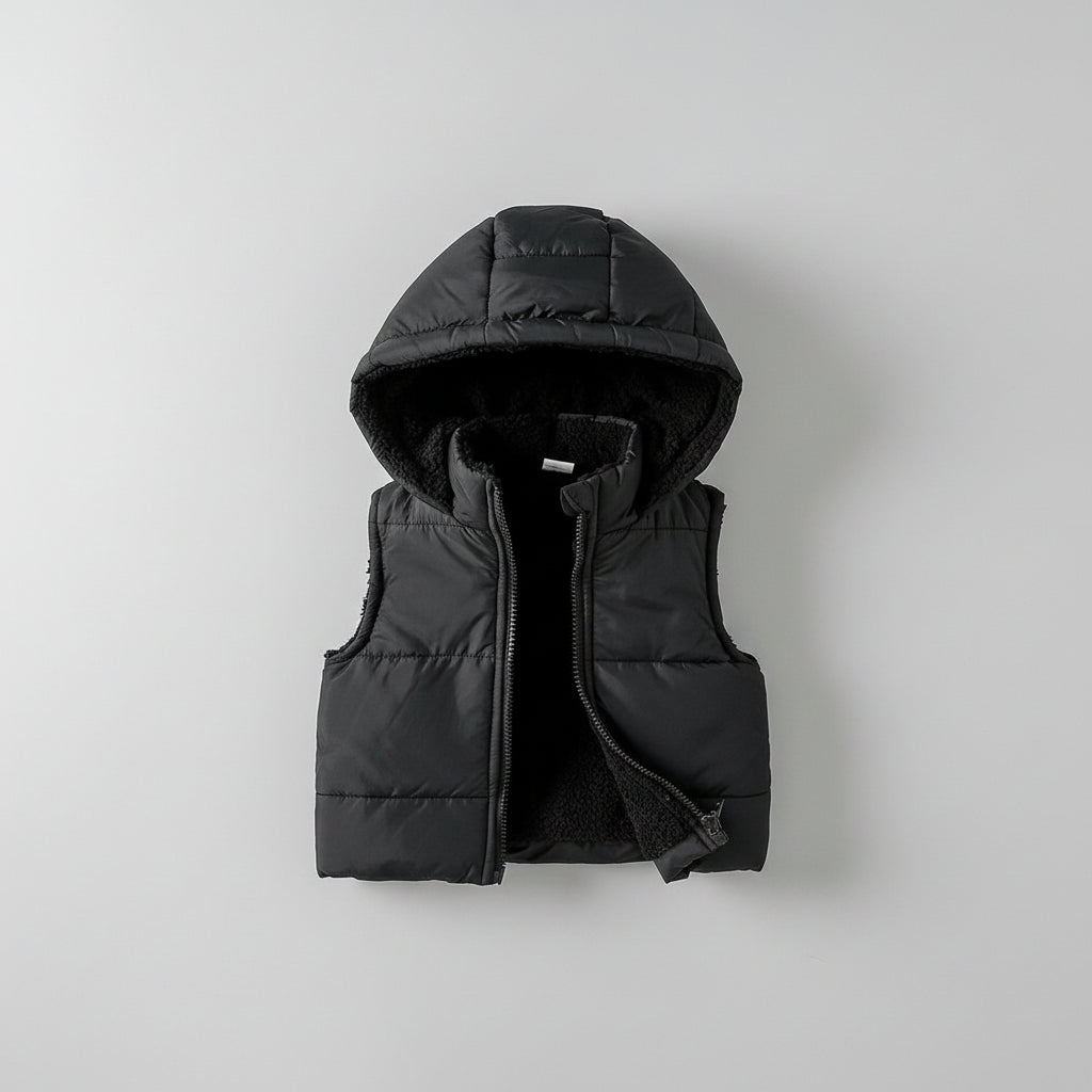 מעיל וסט שחור בשילוב קפוצ'ון