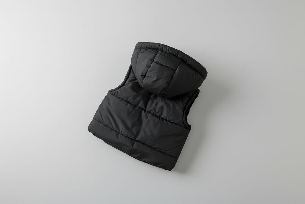 מעיל וסט שחור בשילוב קפוצ'ון